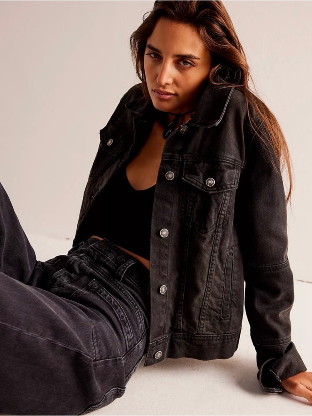 Free People Black Rumors Denim Jacket